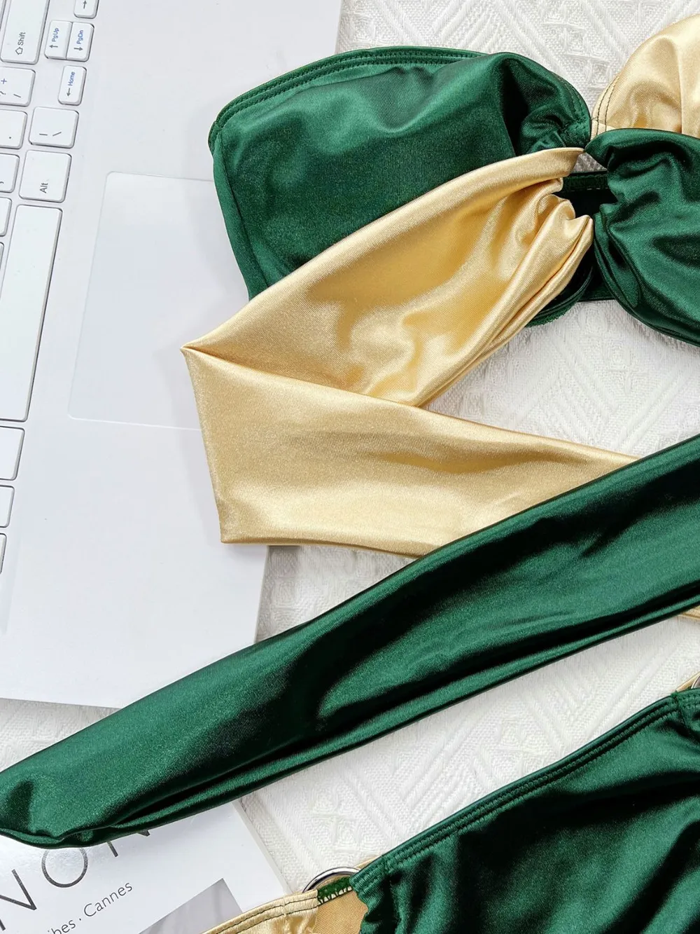 Two-Tone Ring Detail Tied Bikini Set, image 6
