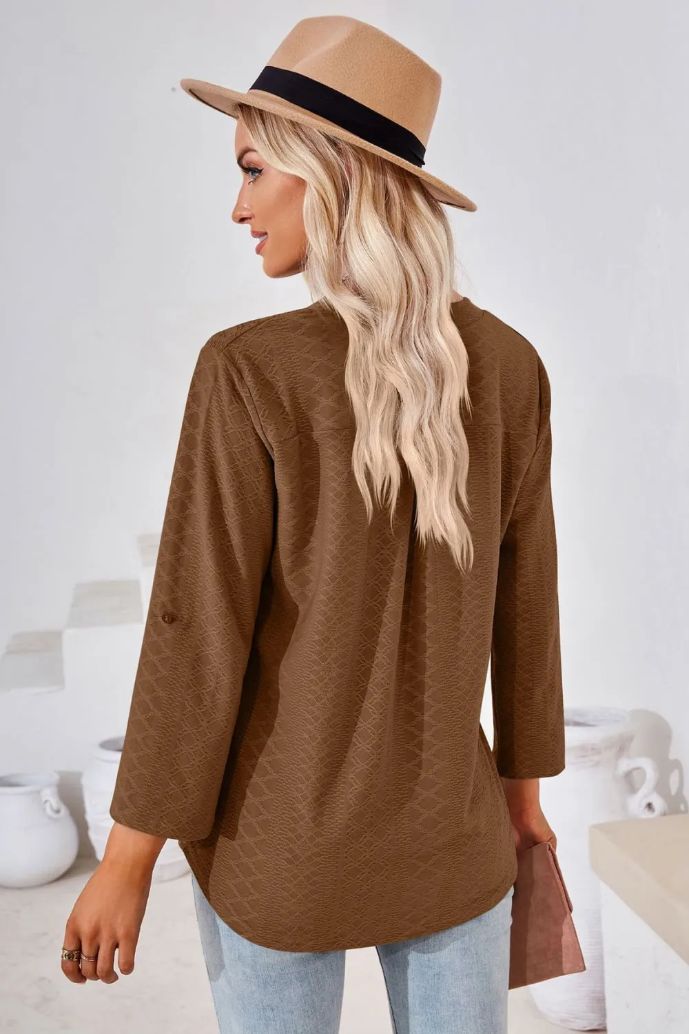 V-Neck Roll-Tap Sleeve Blouse, image 23