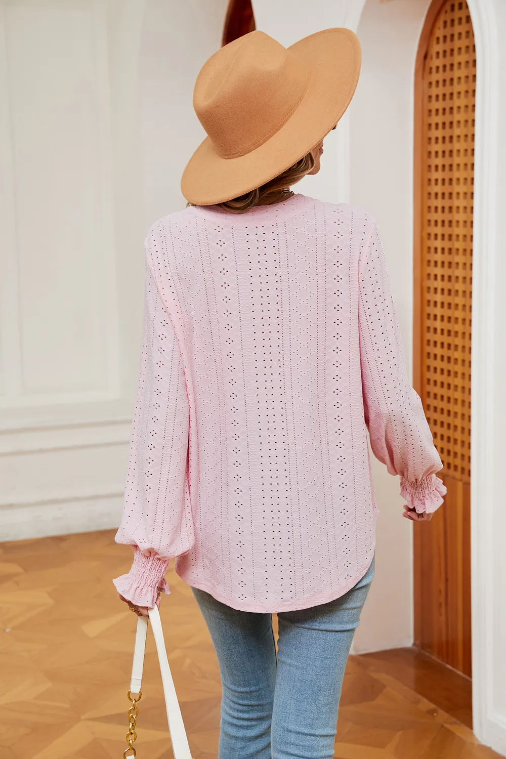 Notched Neck Flounce Sleeve Blouse, image 14