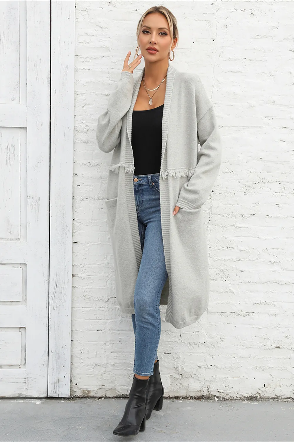 Open Front Pocketed Cardigan, image 8