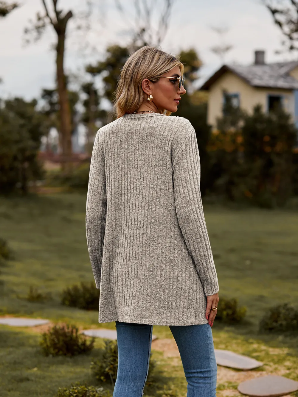 Ribbed Button-Up Cardigan with Pockets, image 16