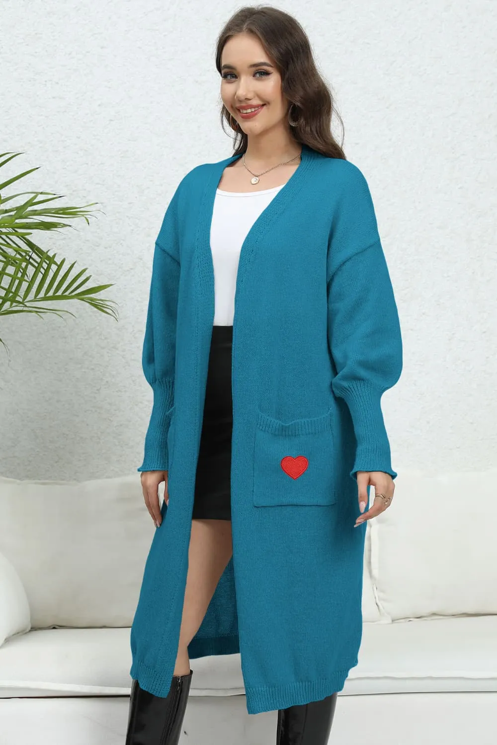 Lantern Sleeve Open Front Pocketed Cardigan, image 20