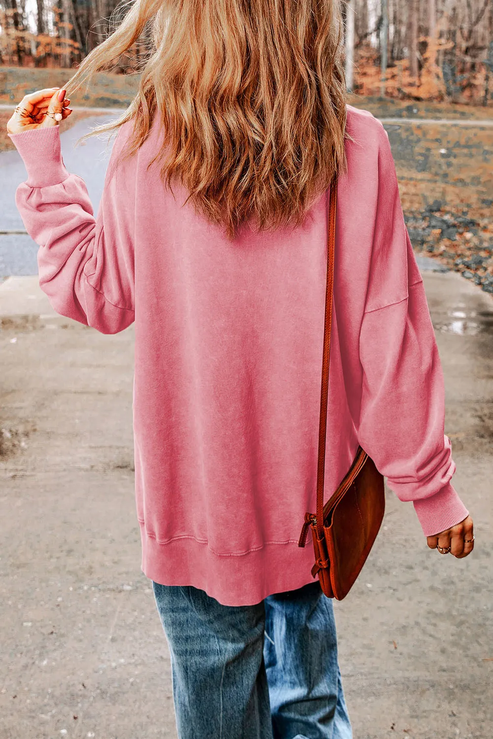 Dropped Shoulder Round Neck Long Sleeve Blouse, image 9