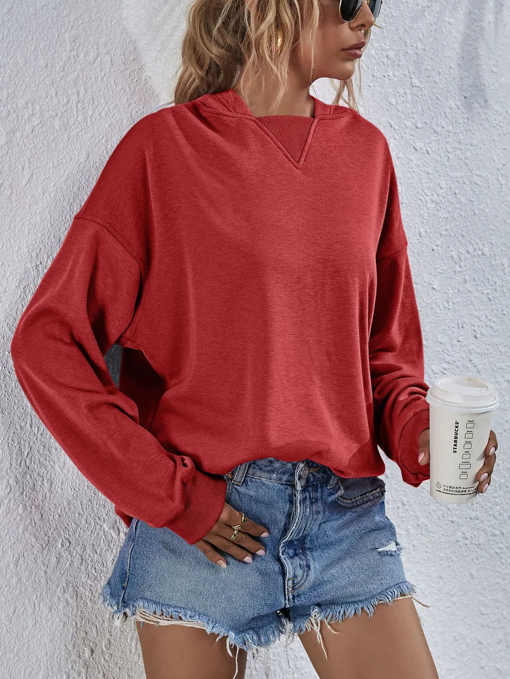 Dropped Shoulder Slit Hoodie, image 17