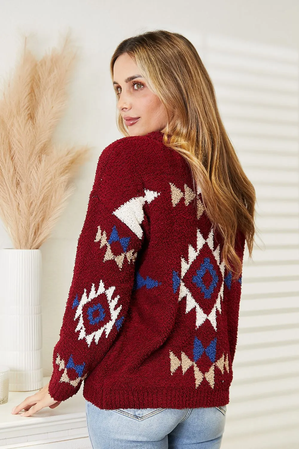 Full Size Aztec Soft Fuzzy Sweater, image 8