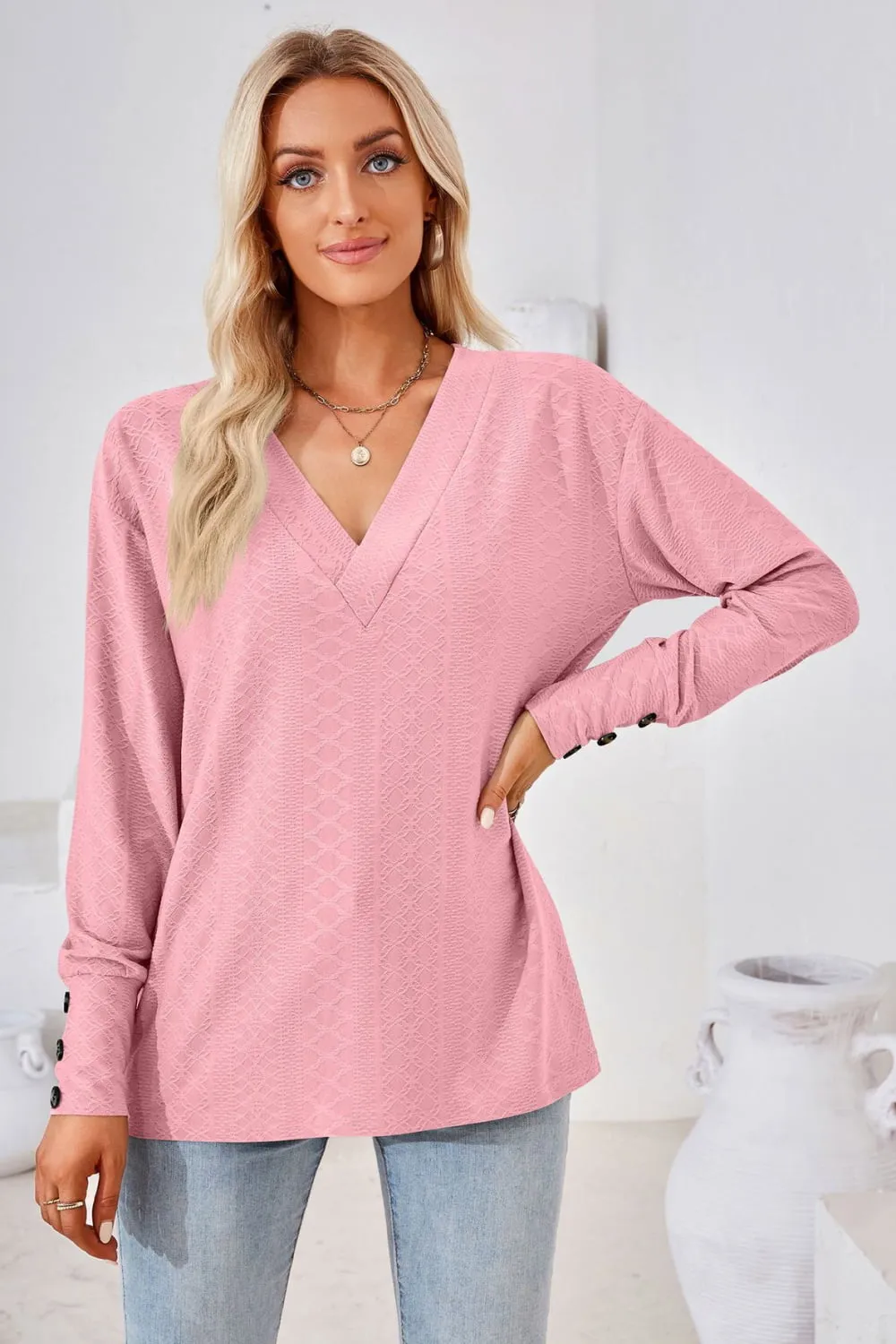 V-Neck Long Sleeve Blouse, image 12