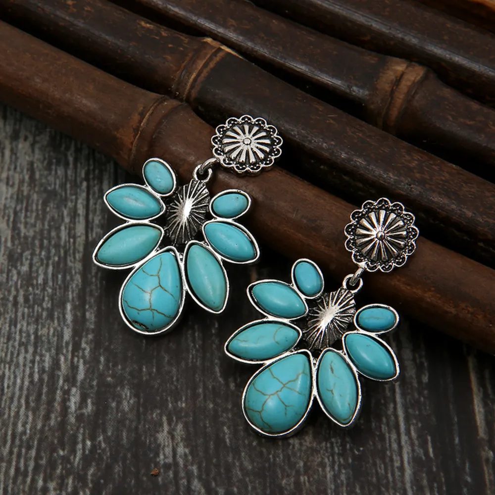 Artificial Turquoise Flower Earrings, image 5