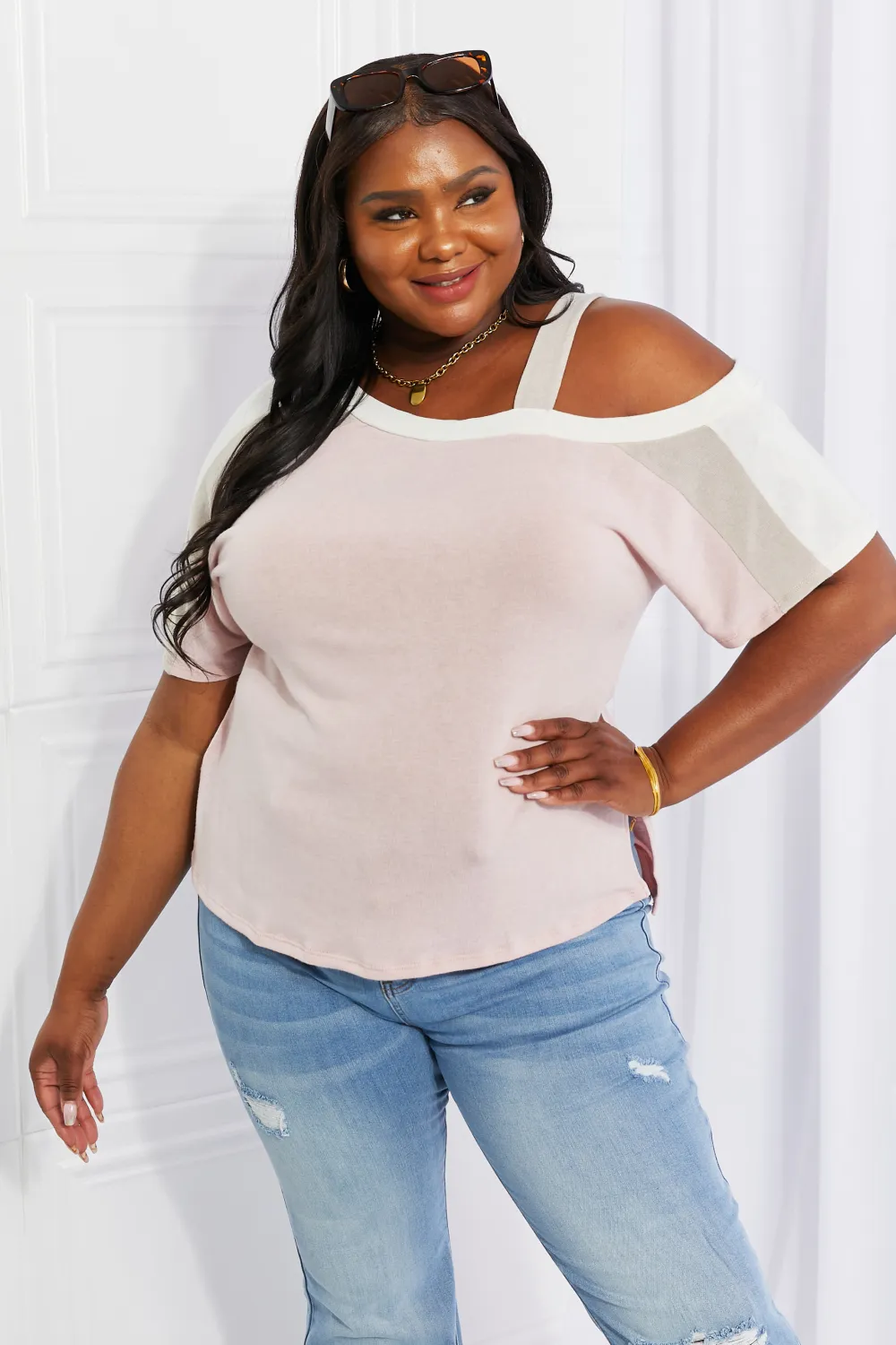 Full Size Something Simple Cold Shoulder Tee, image 7