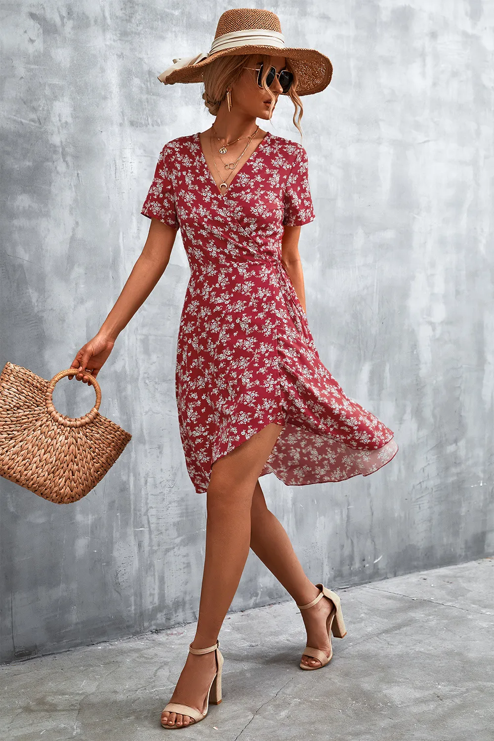 Floral Surplice Neck Flutter Sleeve Dress, image 10