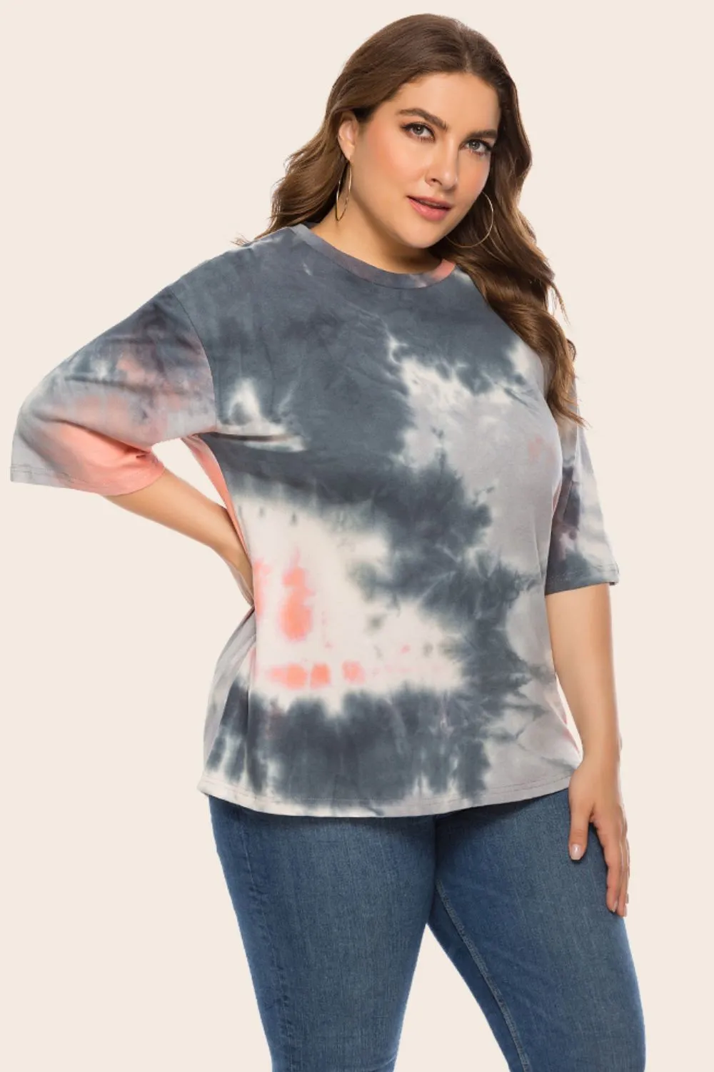 Plus Size Tie-Dye Half Sleeve Tee Shirt, image 3