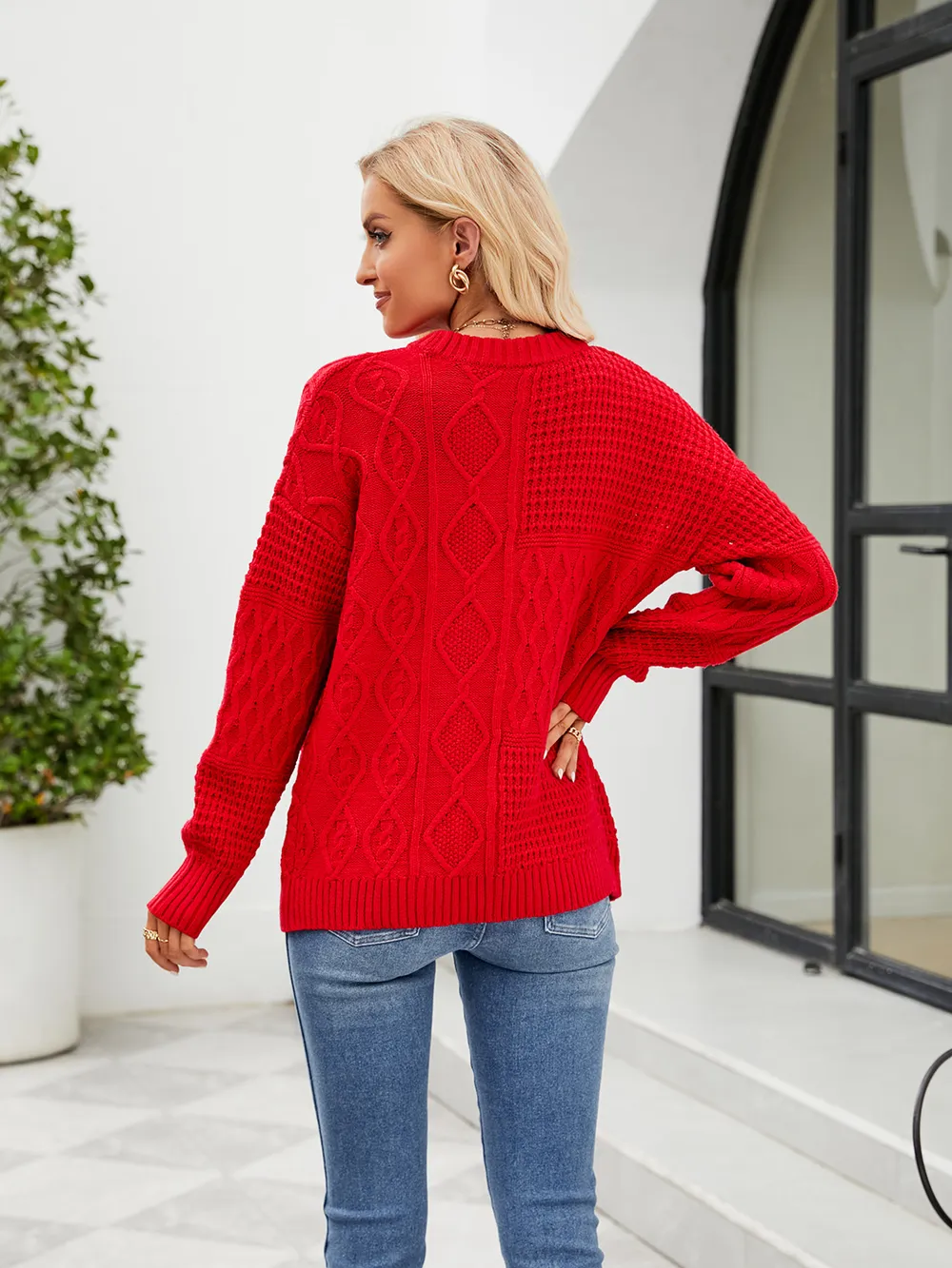 Round Neck Dropped Shoulder Sweater, image 3