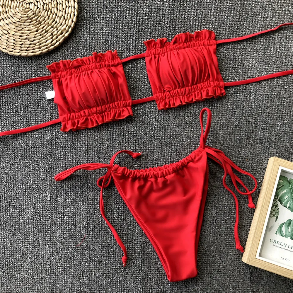 Frill Trim Ruched Bikini Set, image 21