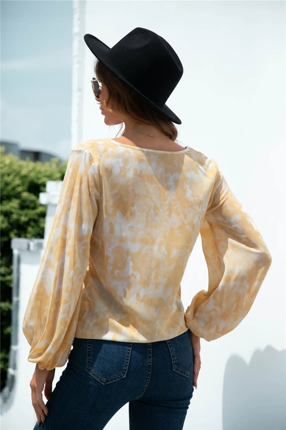 Tie-Dye Tied Balloon Sleeve Blouse, image 4