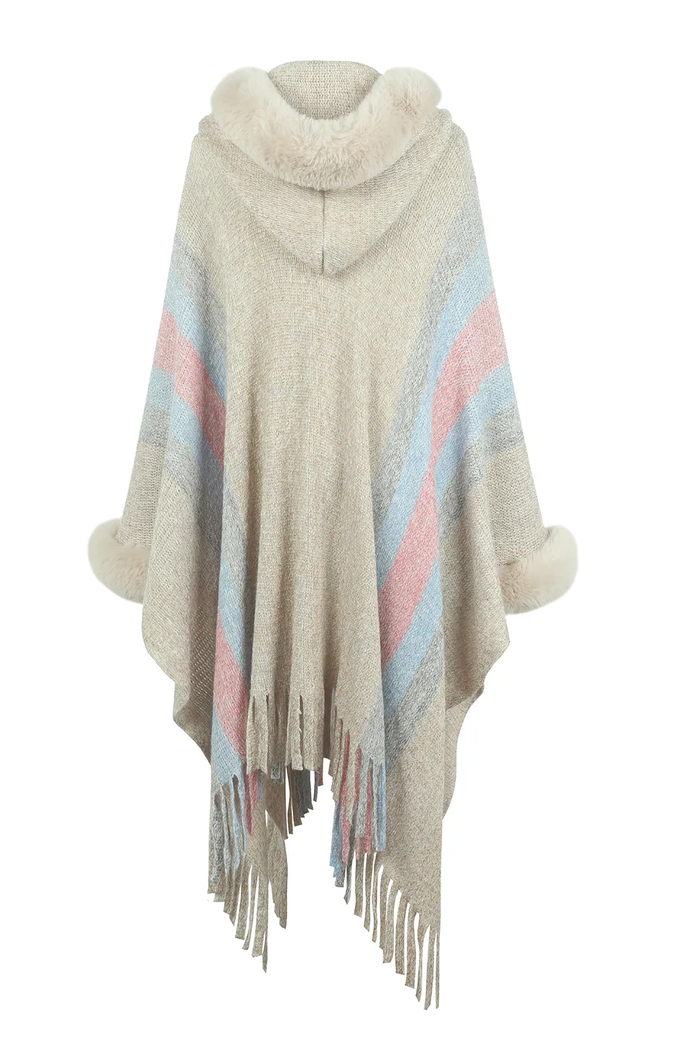 Color Block Fringe Detail Poncho, image 6