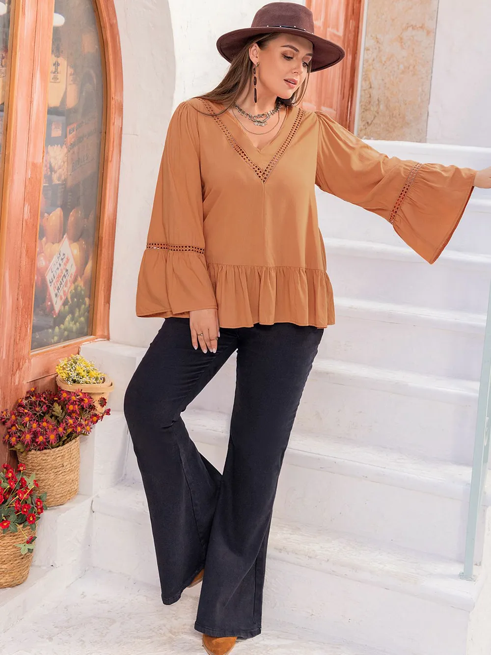 Plus Size V-Neck Peplum Blouse, image 4