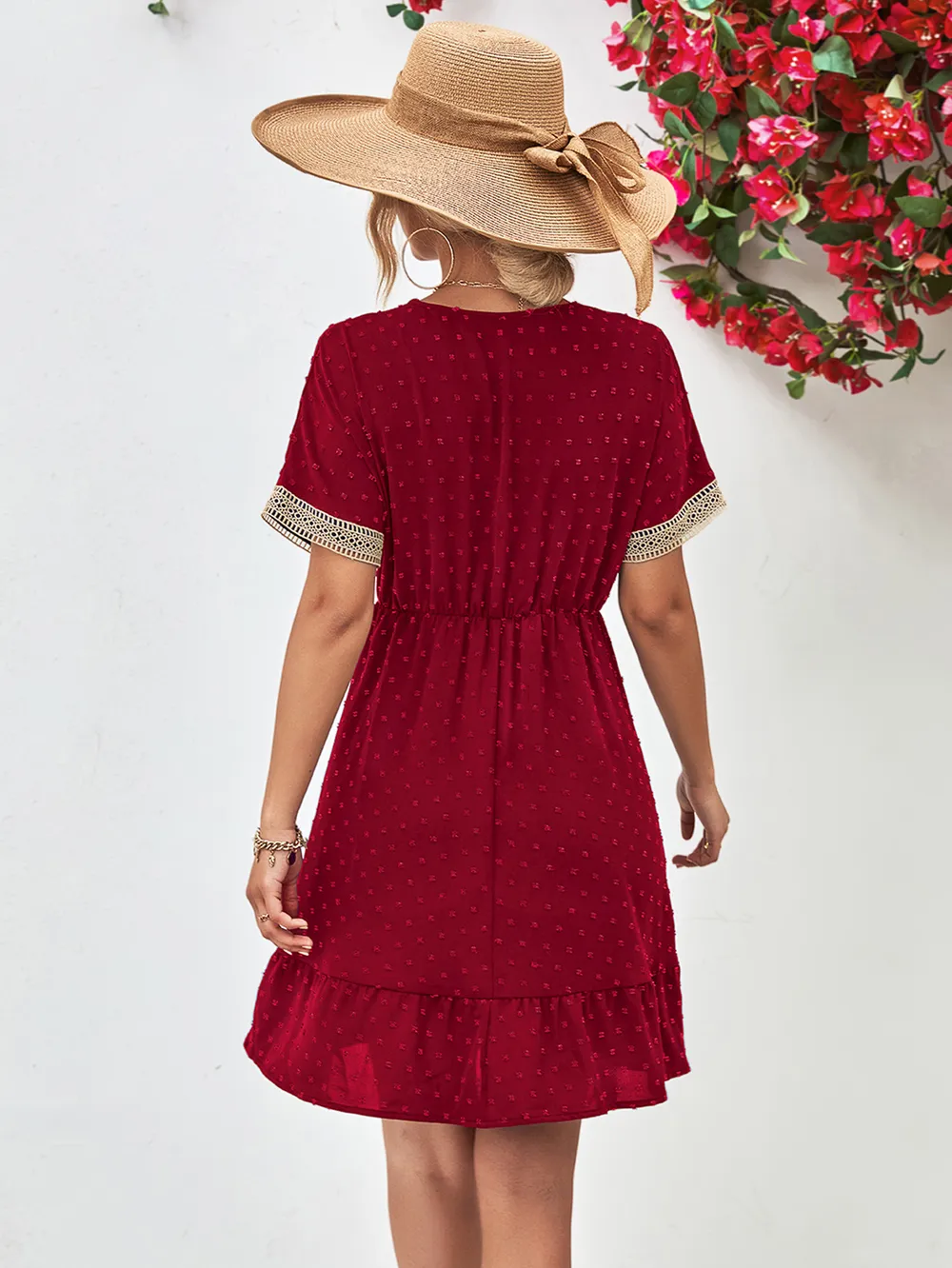 Contrast V-Neck Short Sleeve Mini Dress, image 7