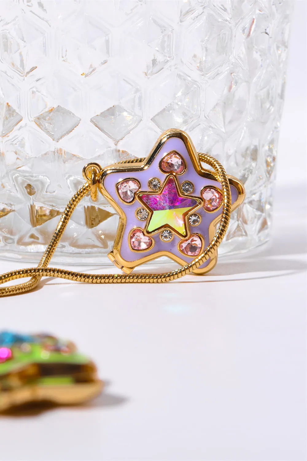 Rhinestone Decor Star Box Pendant Necklace, image 3