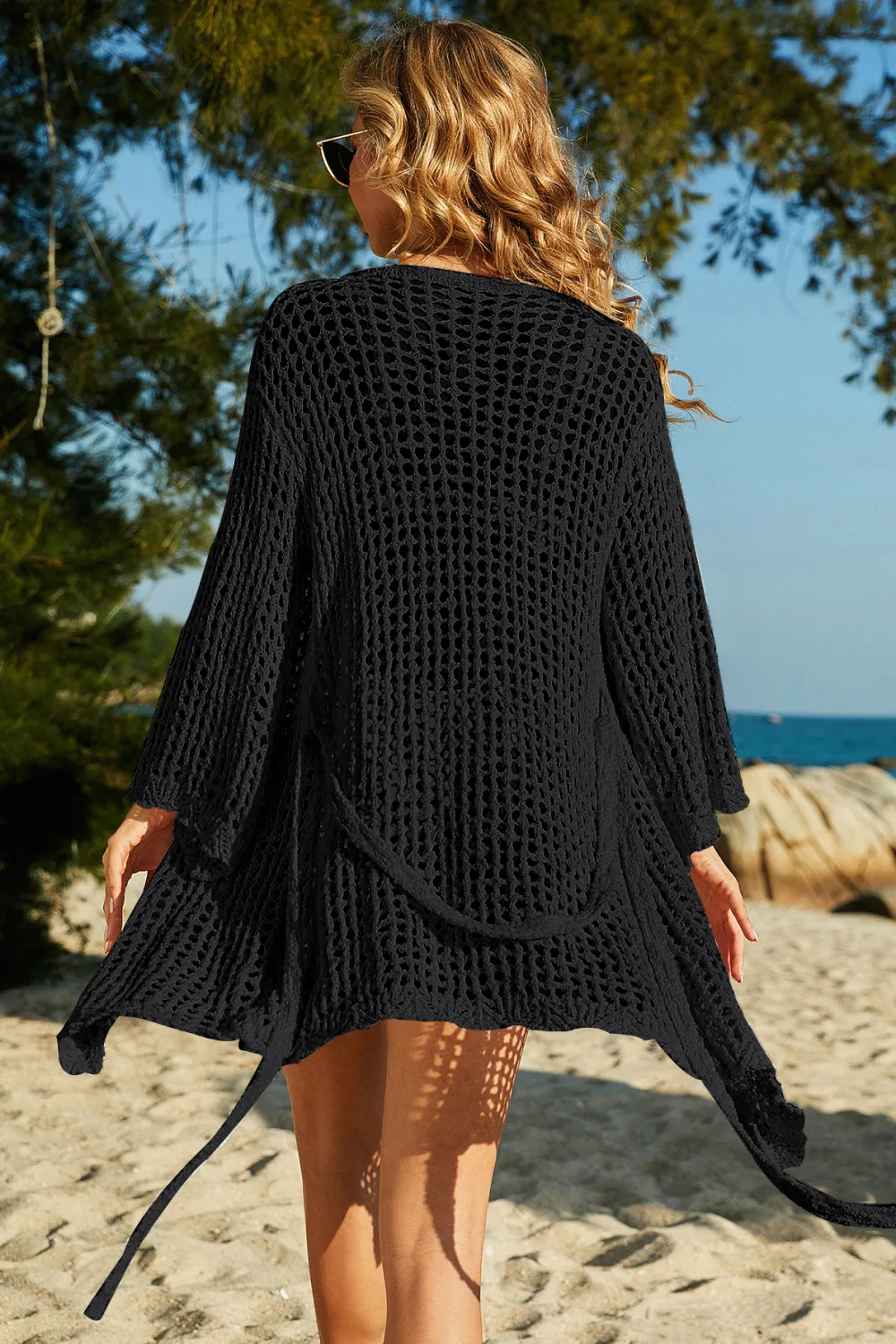Tie-Waist Openwork Crochet Cover Up, image 4