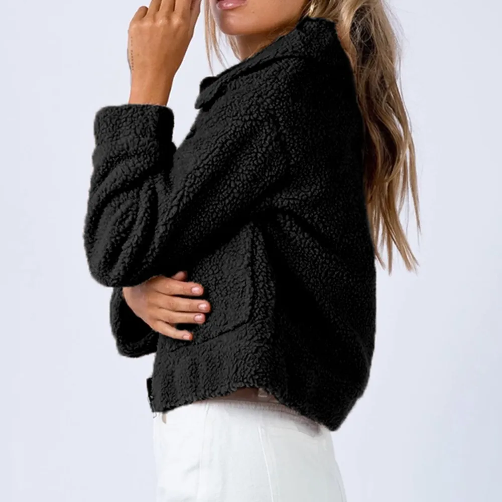 Long Sleeve Collared Neck Sherpa Jacket, image 3