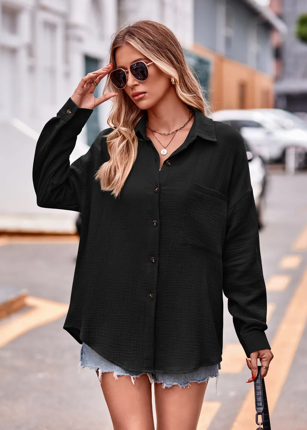 Textured Dropped Shoulder Longline Shirt, image 9