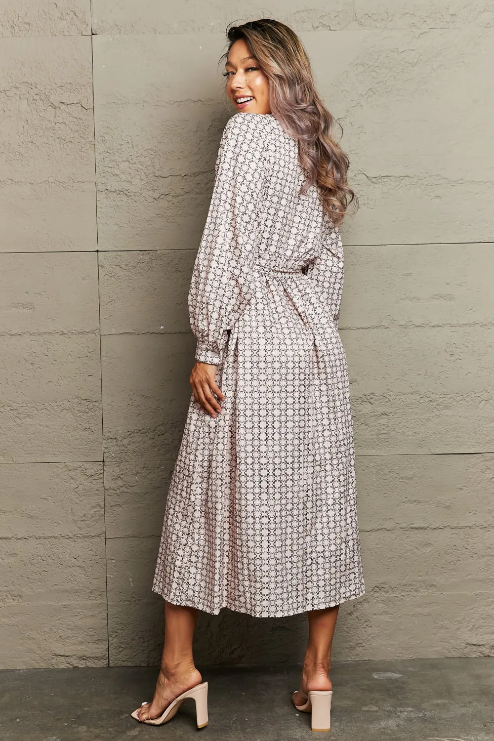 Printed Tie Waist Long Sleeve Dress, image 2