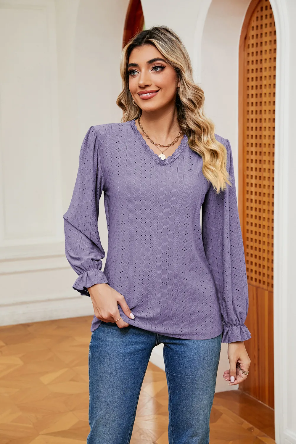 V-Neck Flounce Sleeve Blouse, image 19