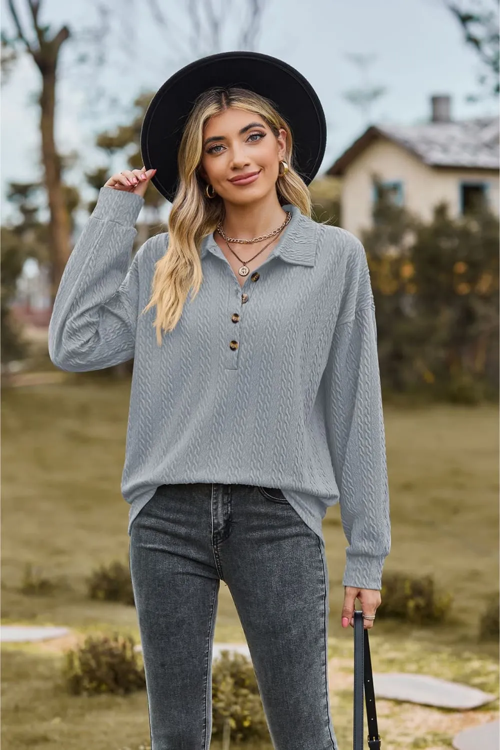Collared Neck Long Sleeve Blouse, image 20