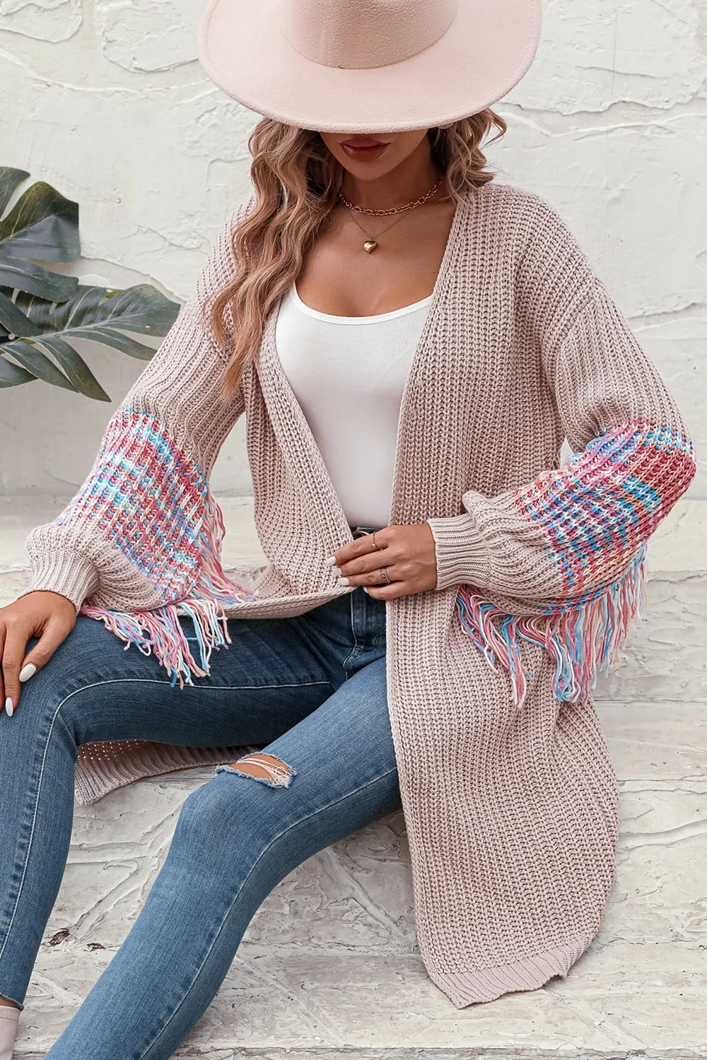 Fringe Sleeve Dropped Shoulder Cardigan, image 7