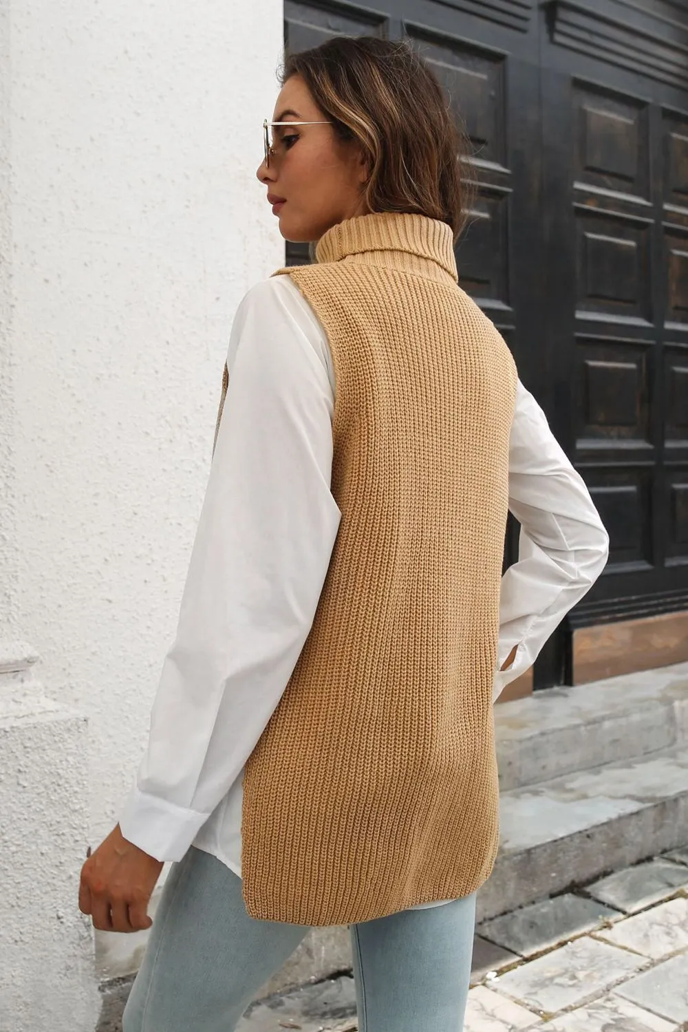 Ribbed Mock Neck Sleeveless Sweater Vest, image 9