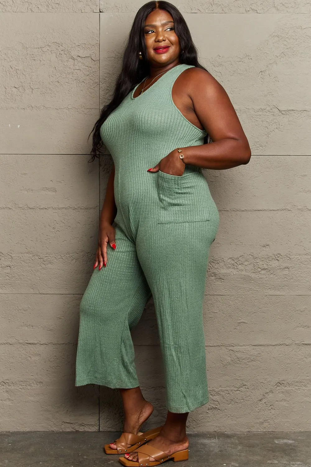 Don't Get It Twisted Full Size Rib Knit Jumpsuit, image 3