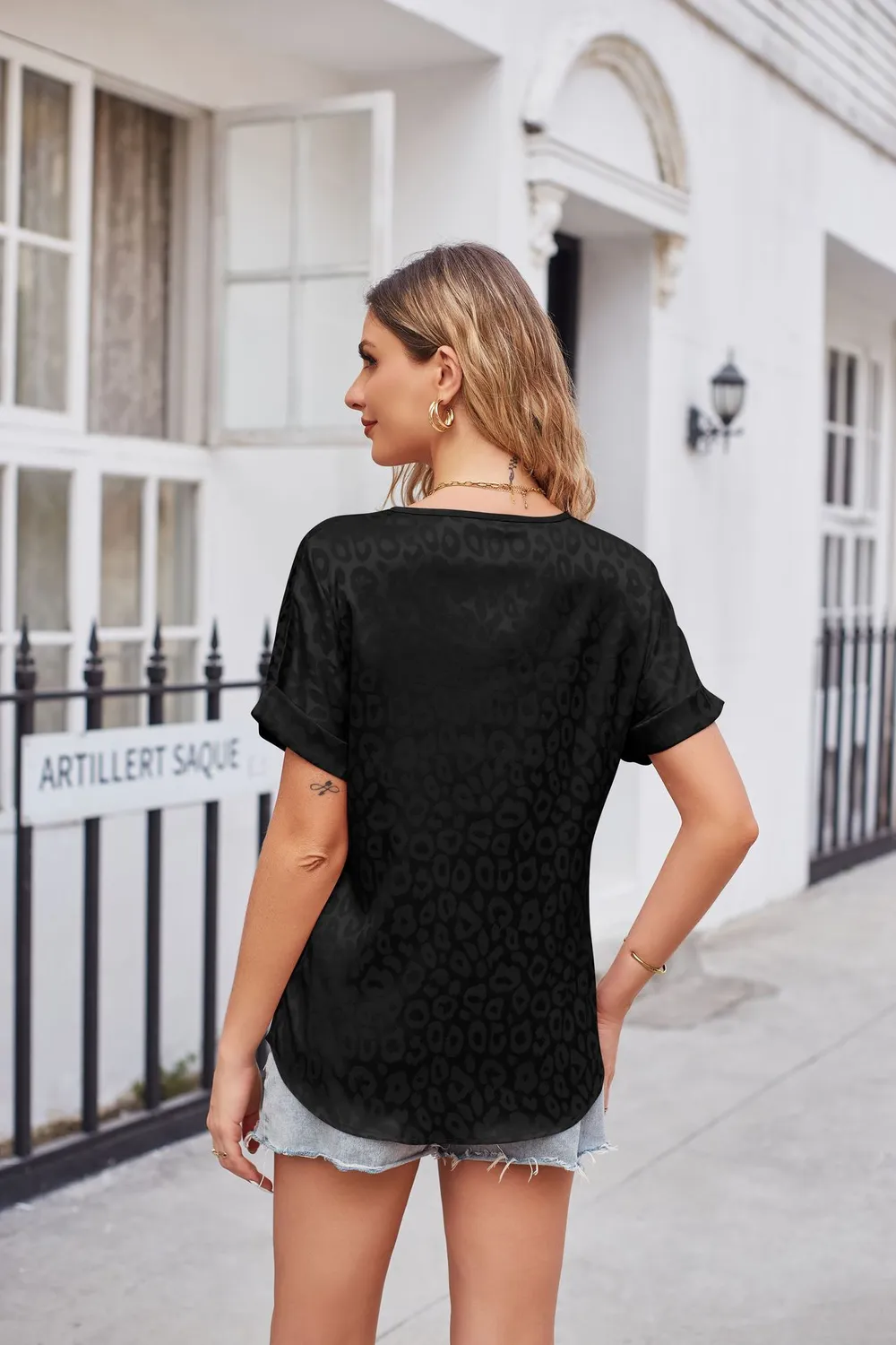 Leopard Print Curved Hem Satin Top, image 16