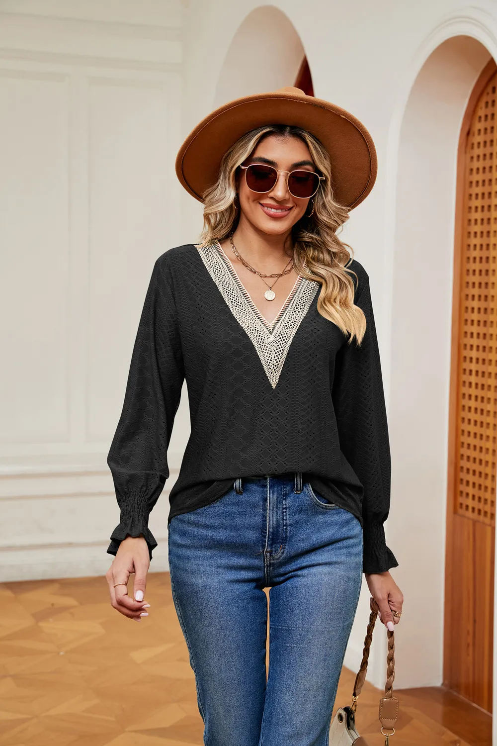 Contrast Flounce Sleeve Blouse, image 14