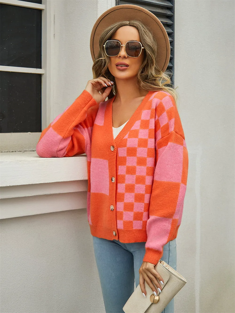 Plaid V-Neck Dropped Shoulder Cardigan, image 14
