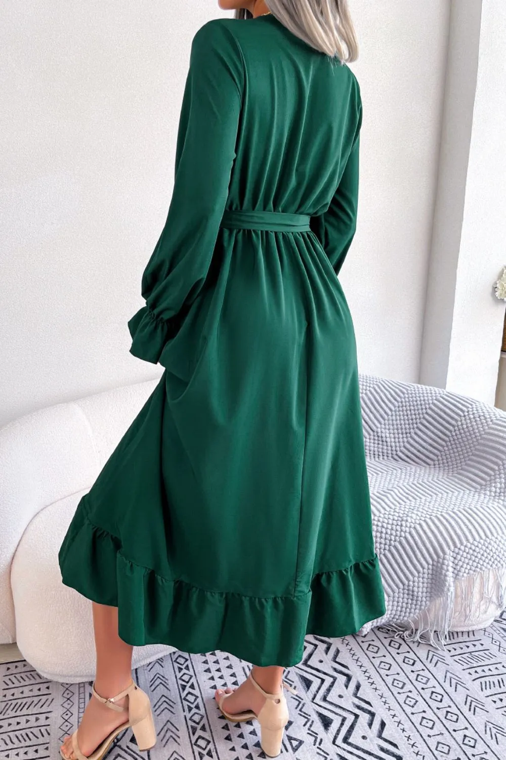 Contrast Belted Flounce Sleeve Dress, image 7