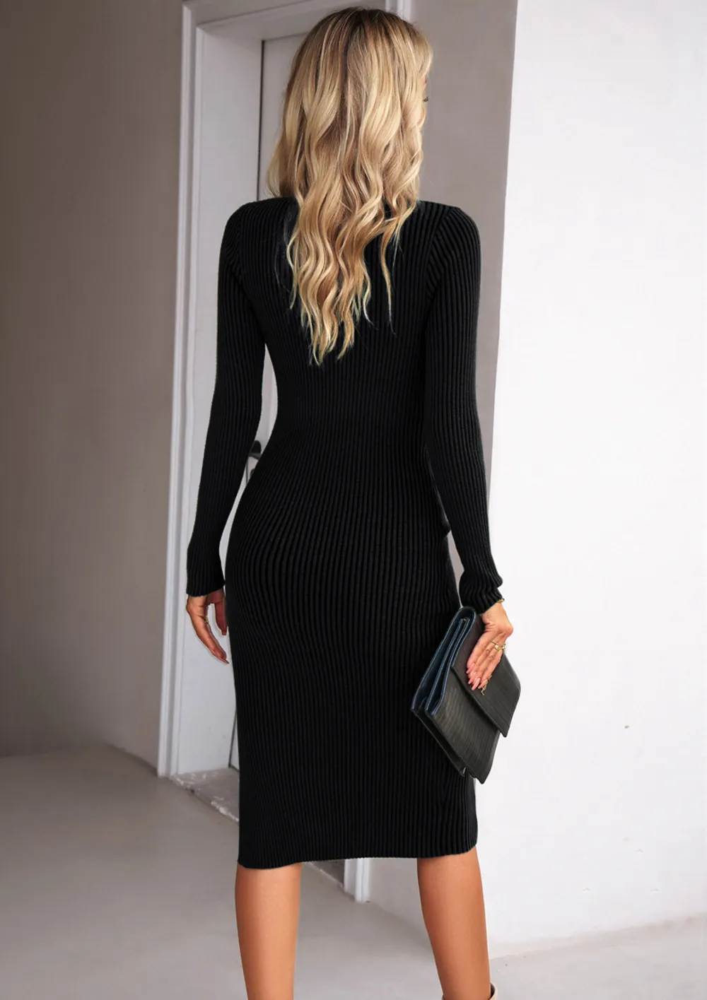 Rib-Knit Slit Sweater Dress, image 6