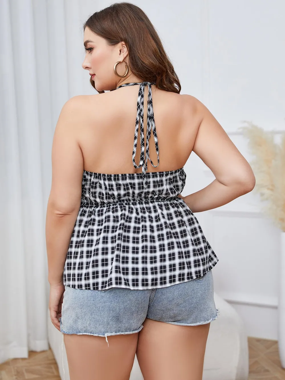Plus Size Plaid Halter Neck Cami, image 2