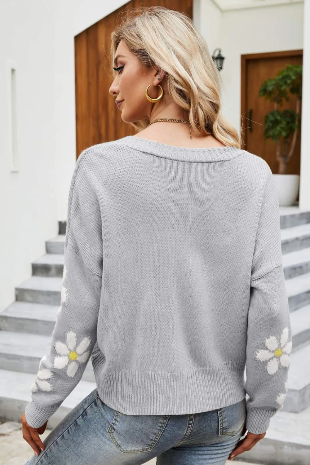 Floral Ribbed Trim Drop Shoulder Cardigan, image 14