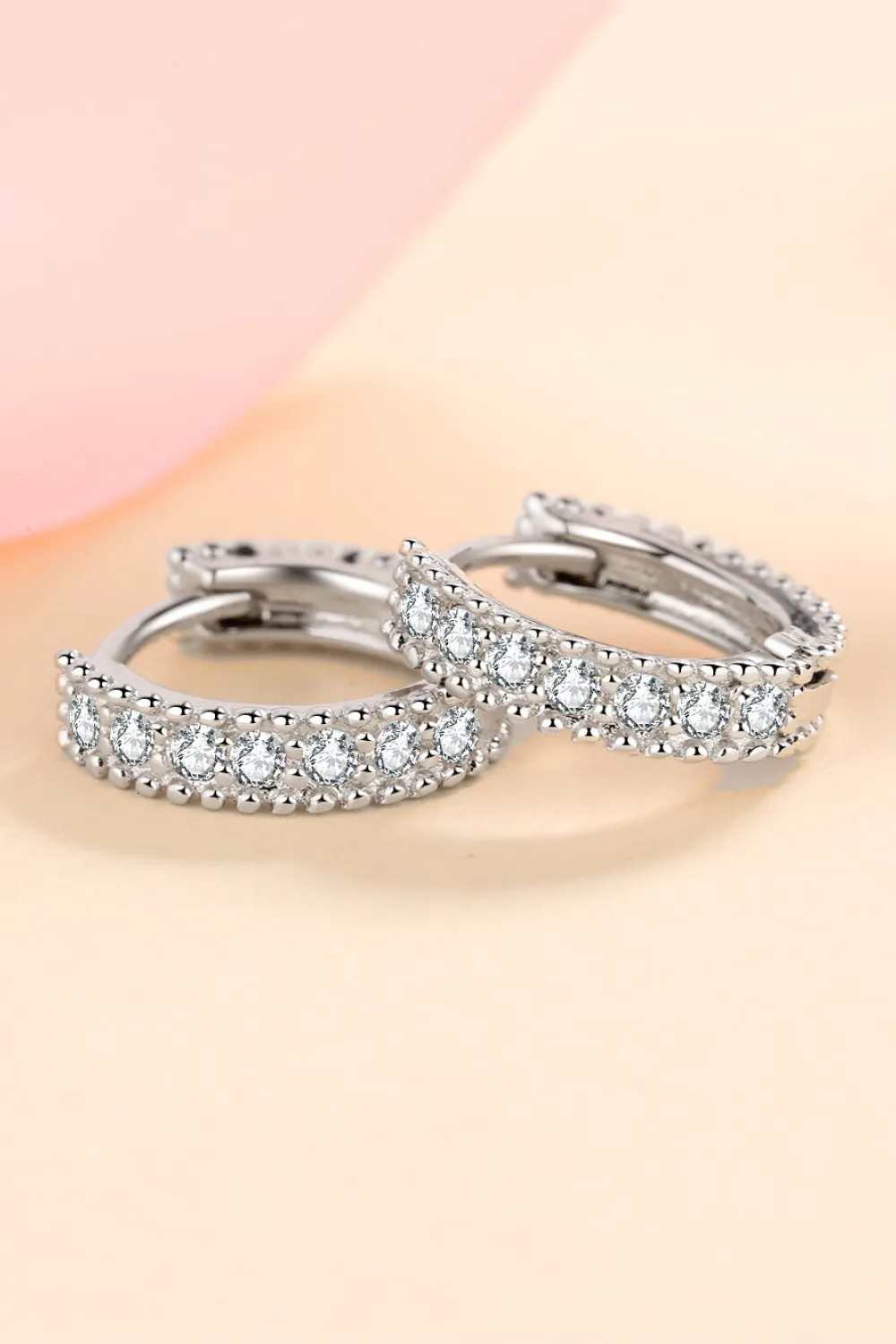 925 Sterling Silver Inlaid Moissanite Huggie Earrings, image 5