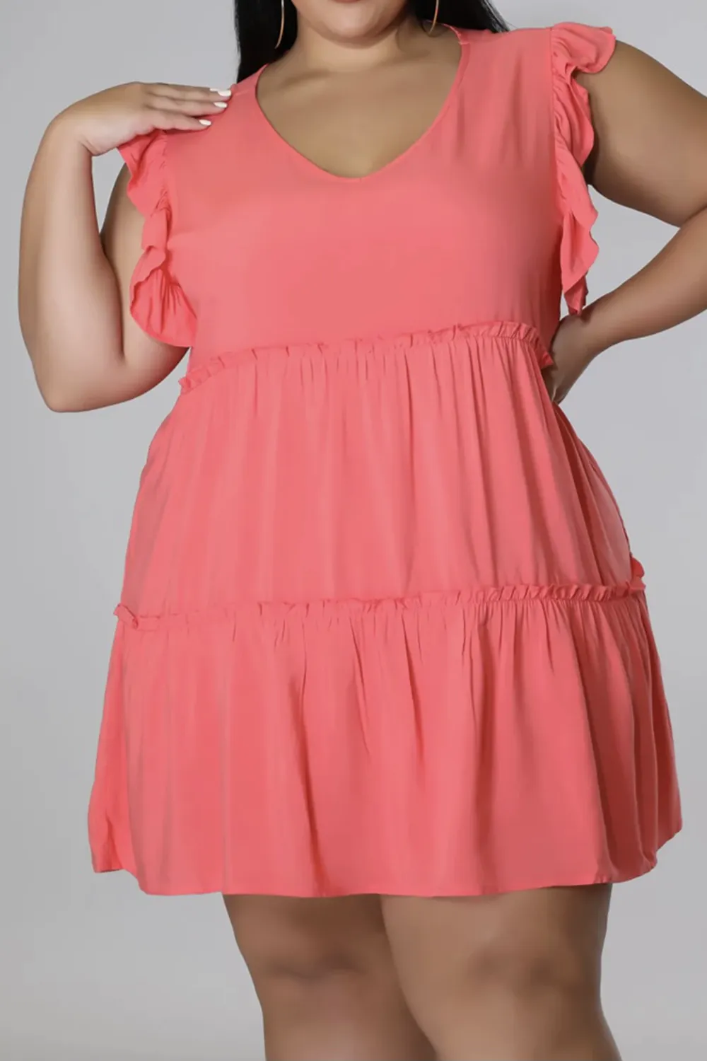 Plus Size V-Neck Frill Trim Mini Dress, image 9