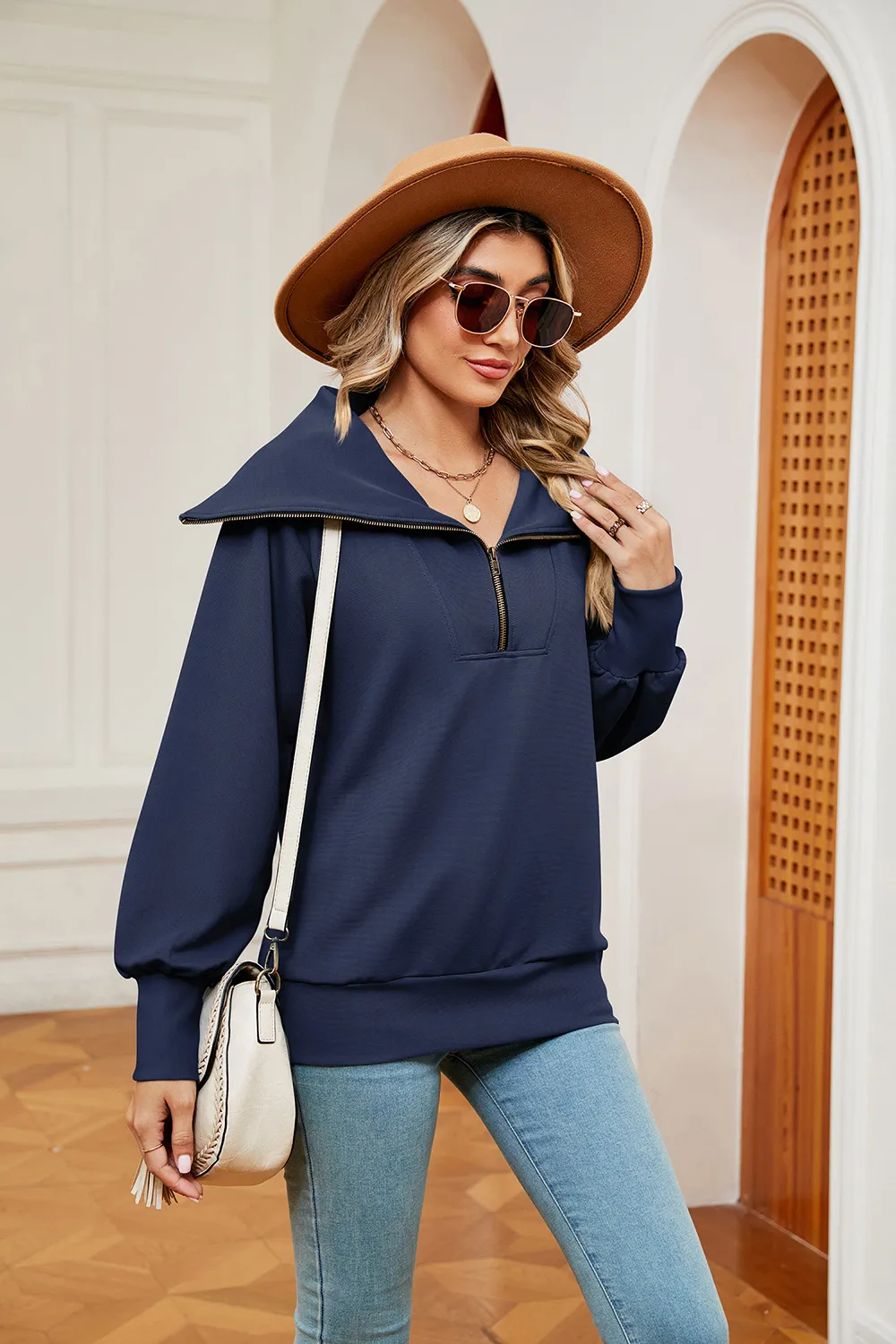 Half-Zip Collared Sweatshirt, image 4