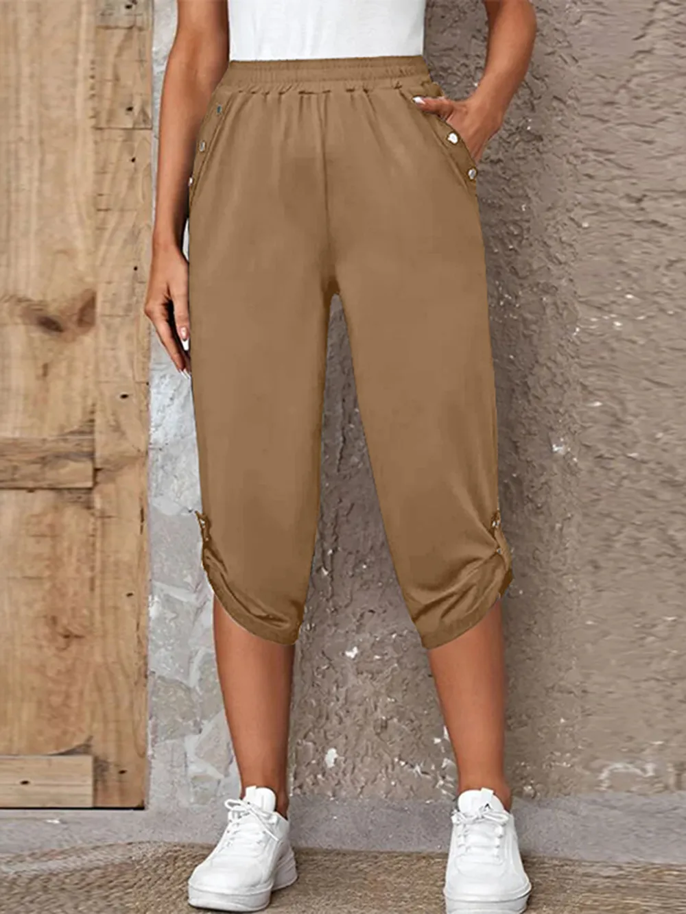 Full Size Roll-Tab Capris Pants, image 8