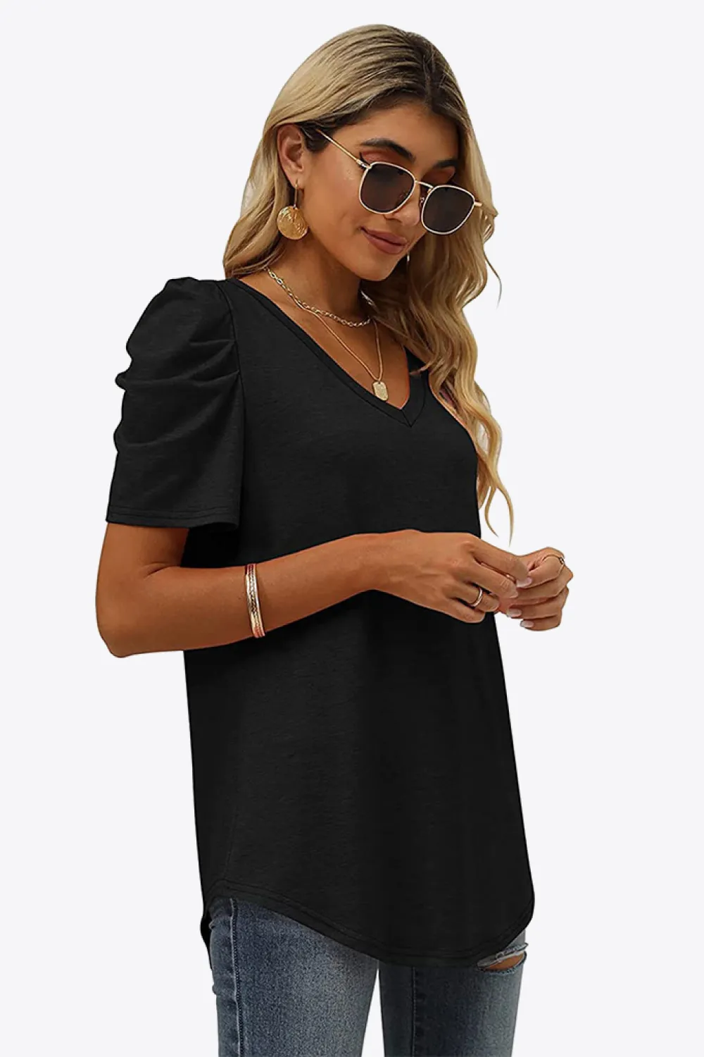 V-Neck Puff Sleeve Tee, image 11