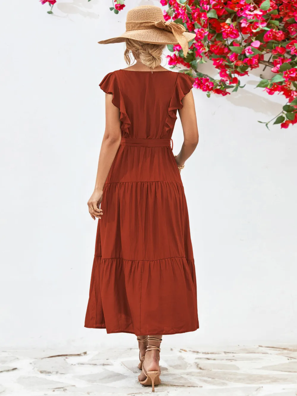 Tie Belt Ruffled Tiered Dress, image 10