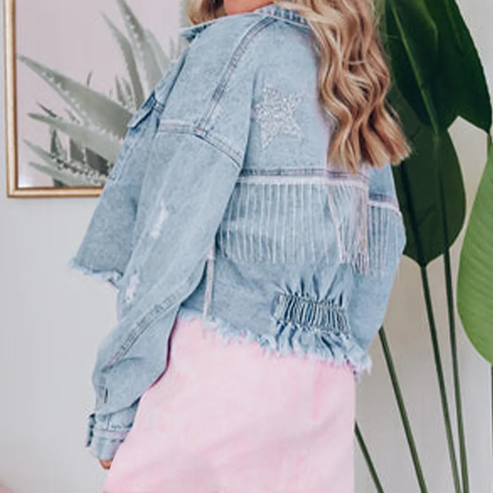 Distressed Raw Hem Denim Jacket, image 3