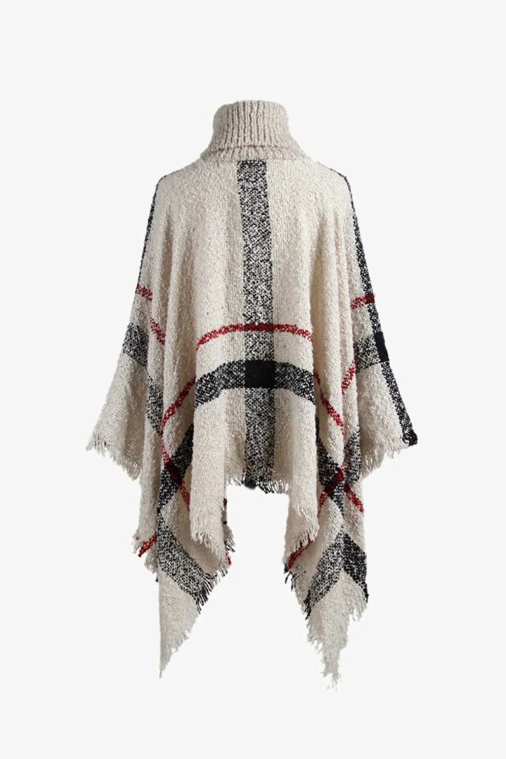 Plaid Turtleneck Raw Hem Poncho, image 5