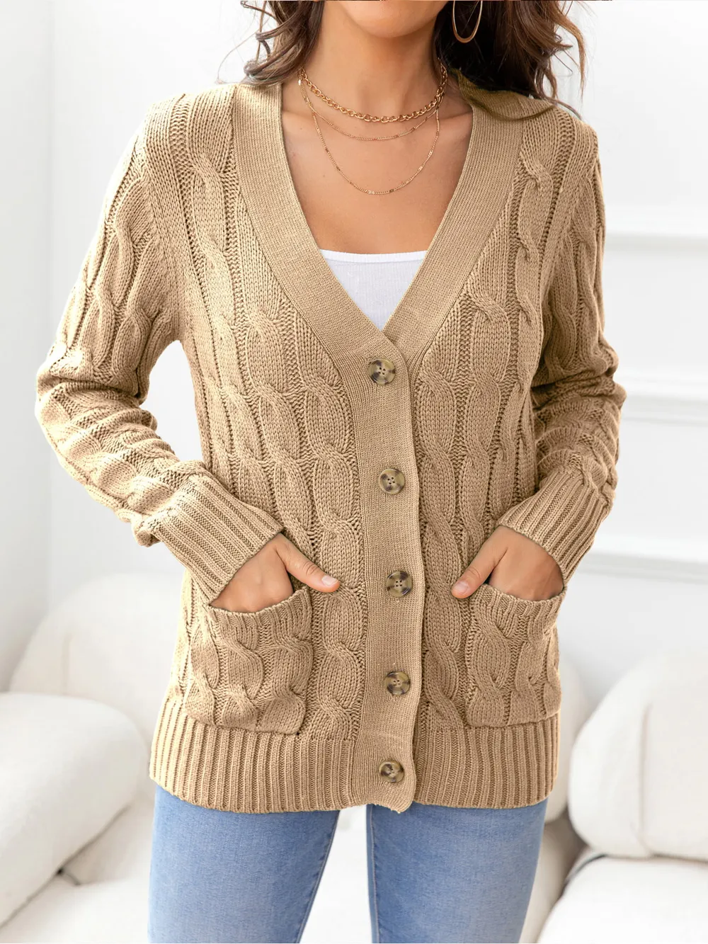 Button Down Cable-Knit Cardigan, image 25