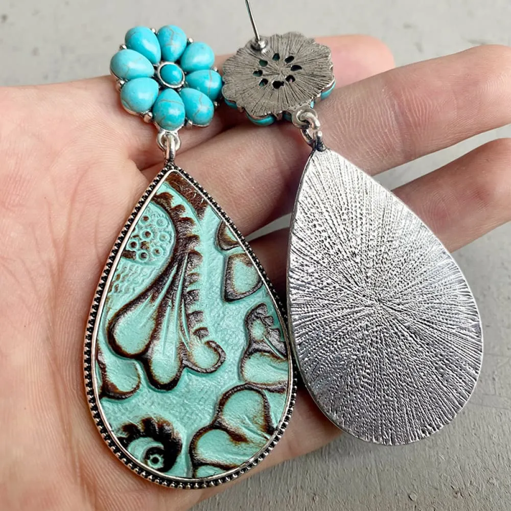 Turquoise Flower Teardrop Earrings, image 4