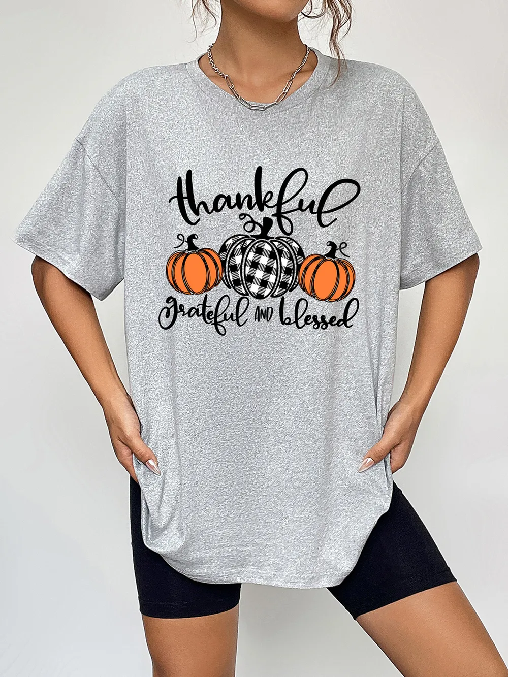 Round Neck Short Sleeve Fall Season Graphic T-Shirt, image 7