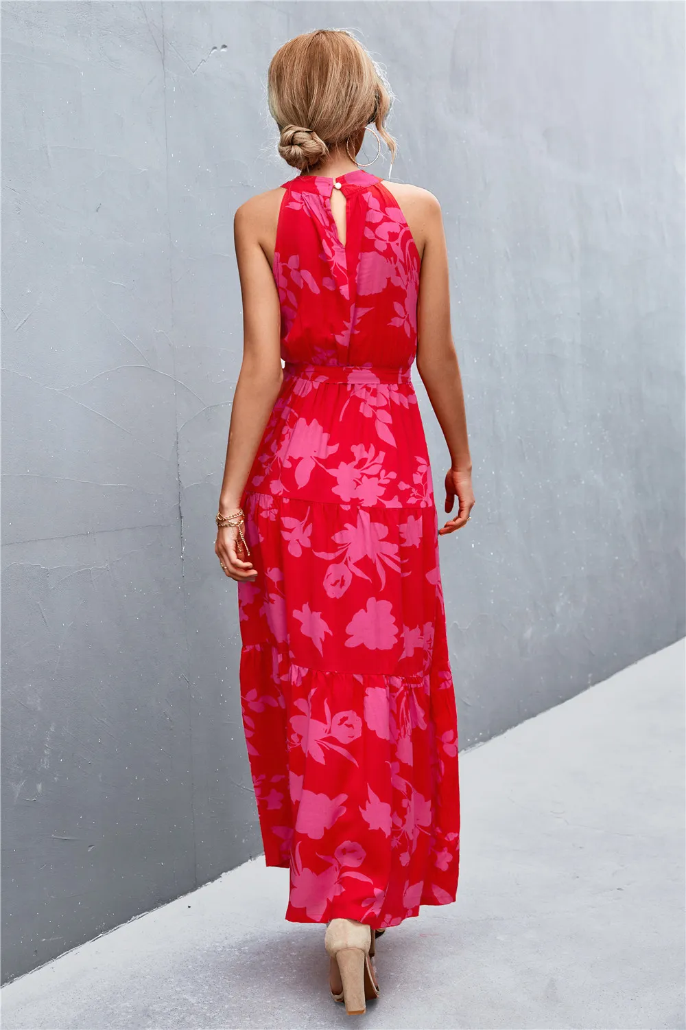 Printed Sleeveless Tie Waist Maxi Dress, image 11