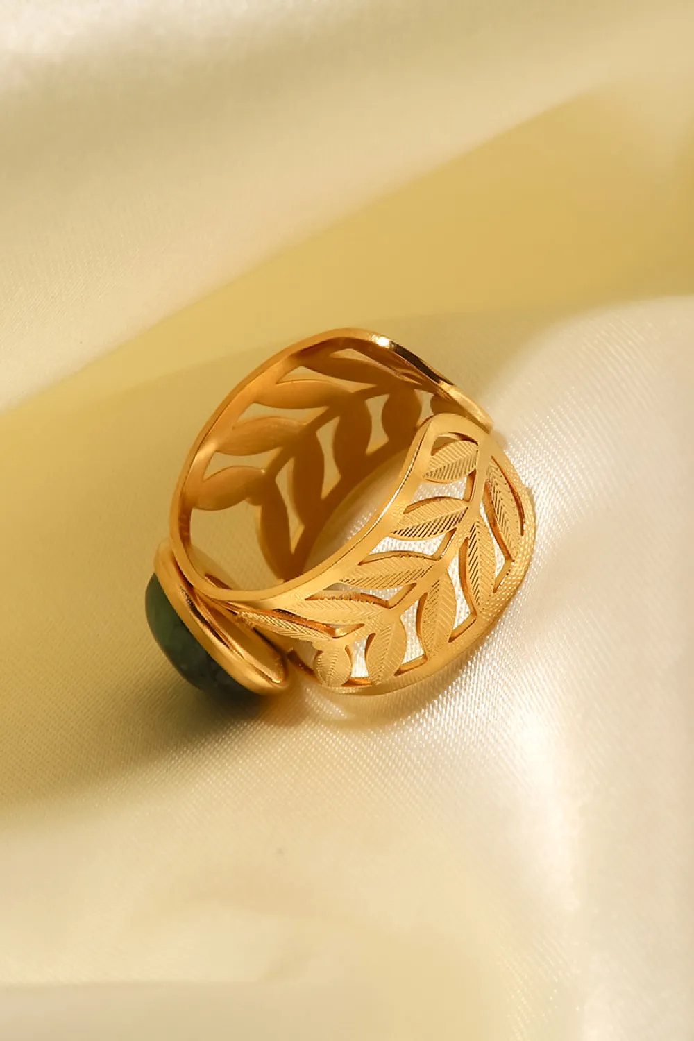 18k Gold Plated Malachite Leaf Ring, image 7